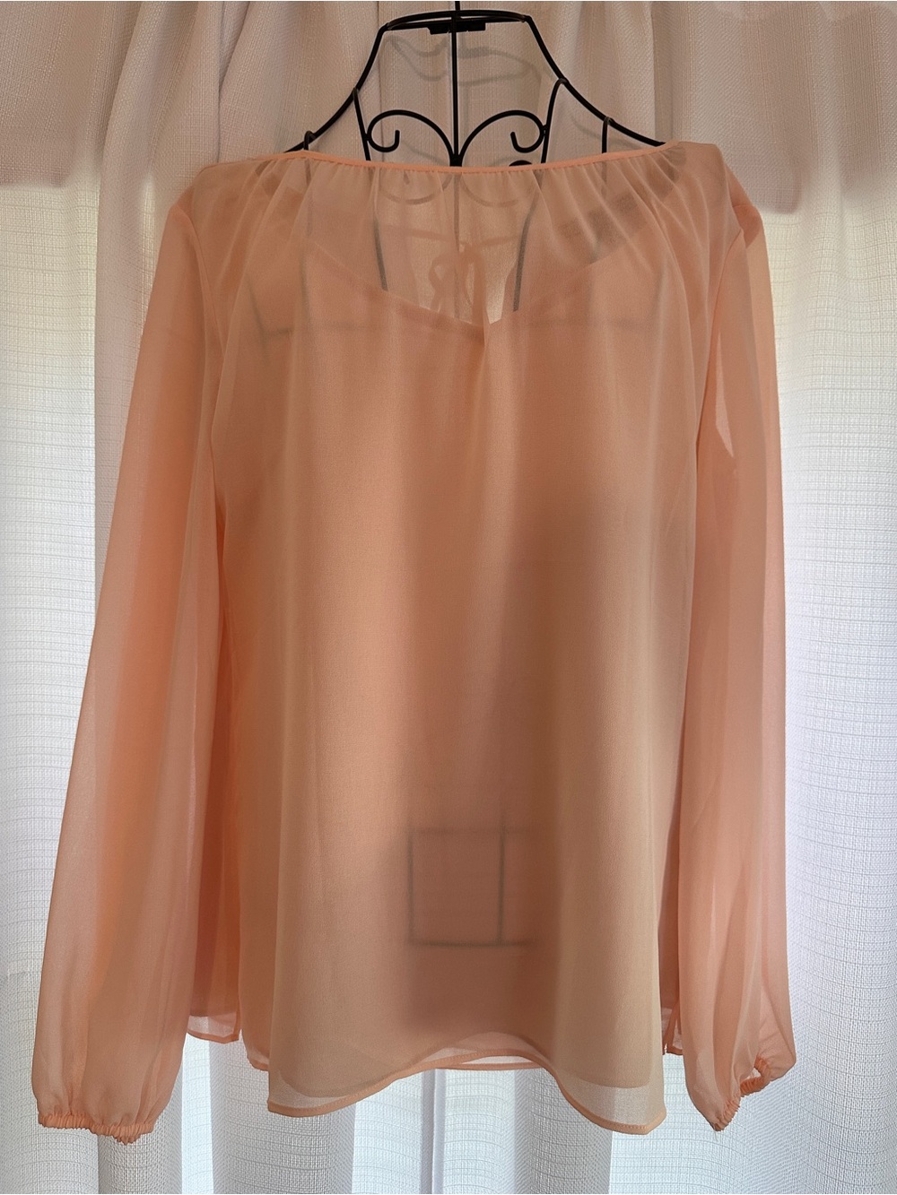 White House Black Market Peach Sheer Boatneck Blouse